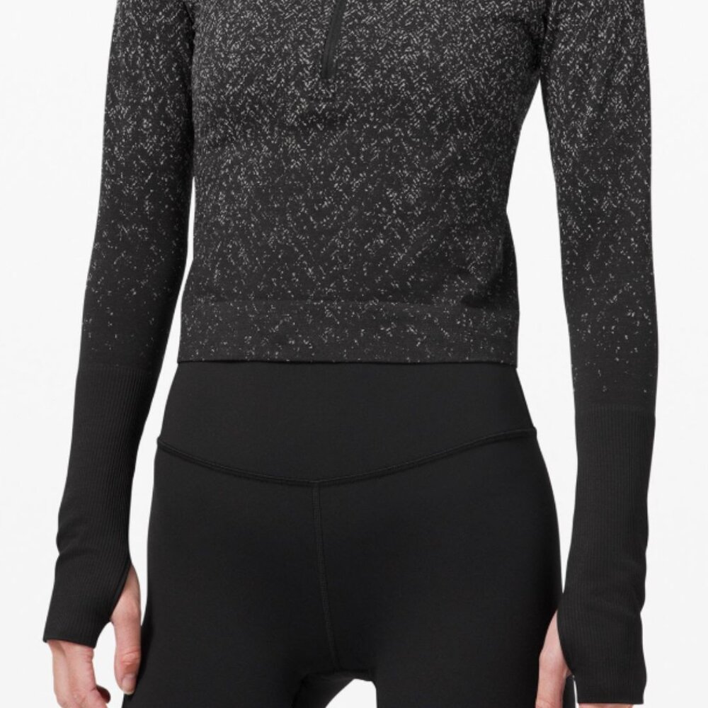 Lululemon Rest Less Cropped Half-Zip Herringbone Black/White Size 8 EUC
